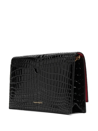 Alexander Mcqueen Skull Small Embossed Croc Leather Crossbody Bag In Black
