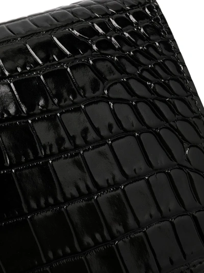 Alexander Mcqueen Skull Small Embossed Croc Leather Crossbody Bag In Black