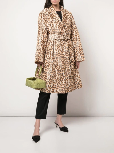 Shop Rochas Leopard Print Belted Coat In Orange