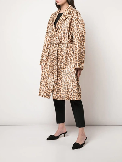 Shop Rochas Leopard Print Belted Coat In Orange