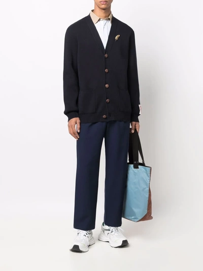 Shop Golden Goose Feather-pin Knitted Cardigan In Blue