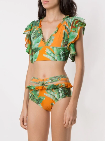 Shop Amir Slama Printed Crop Top Bikini Set In Green