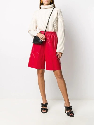 Shop Bottega Veneta Leather Knee-length Shorts In Red