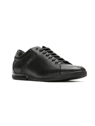 Shop Hugo Boss Low-top Leather Sneakers In Black