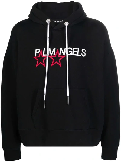 Shop Palm Angels Stars Logo-embroidered Hoodie In Black