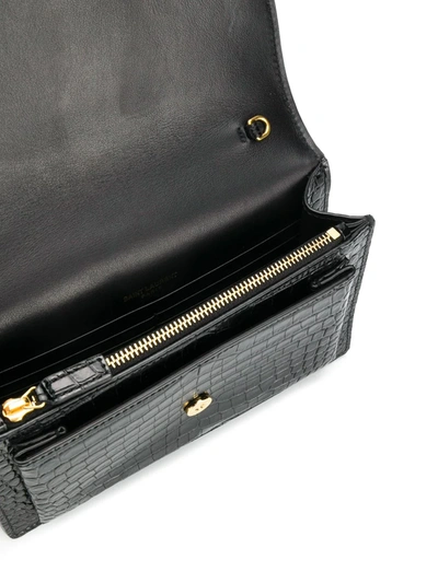 Shop Saint Laurent Sunset Crocodile-embossed Mini Bag In Black
