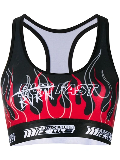 Shop Vision Of Super Burn Fast Flame Print Sports Bra In Black
