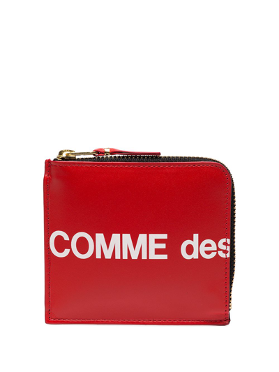 Shop Comme Des Garçons Logo-print Leather Wallet In Red