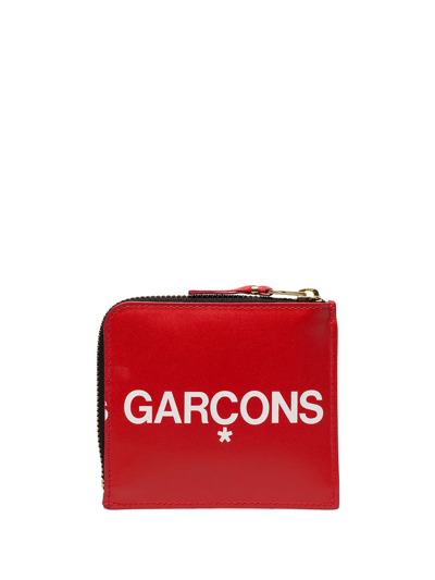Shop Comme Des Garçons Logo-print Leather Wallet In Red