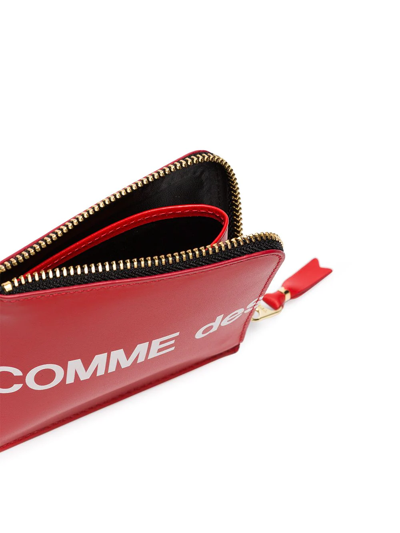 Shop Comme Des Garçons Logo-print Leather Wallet In Red