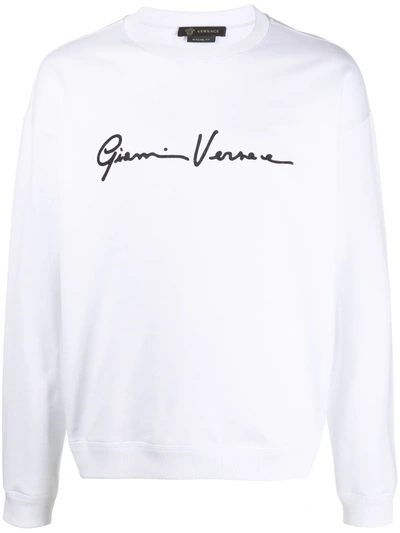 Shop Versace Signature Print Sweatshirt In White