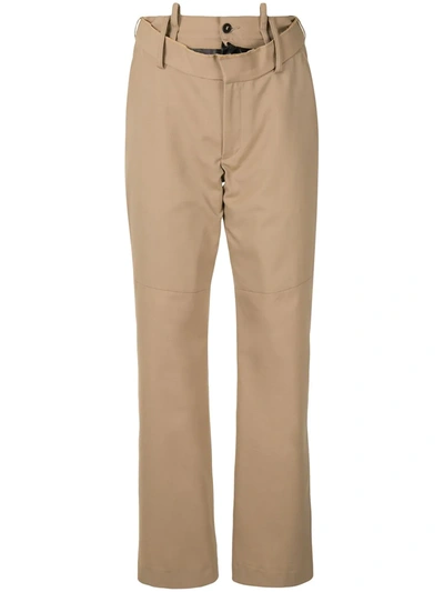 Shop Delada Raw-edge Rip Front Trousers In Neutrals