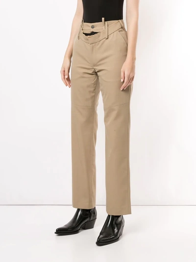 Shop Delada Raw-edge Rip Front Trousers In Neutrals