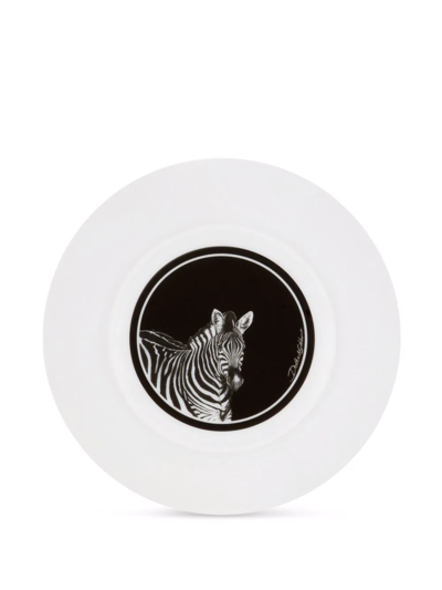 Shop Dolce & Gabbana Zebra-print Porcelain Dinner Plates (set Of 2) In White