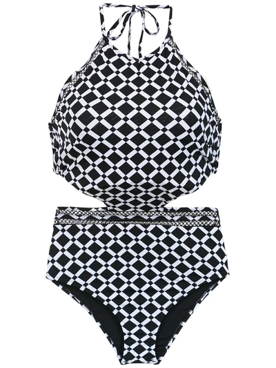 Shop Amir Slama Printed Swimsuit With Cut Details In Black