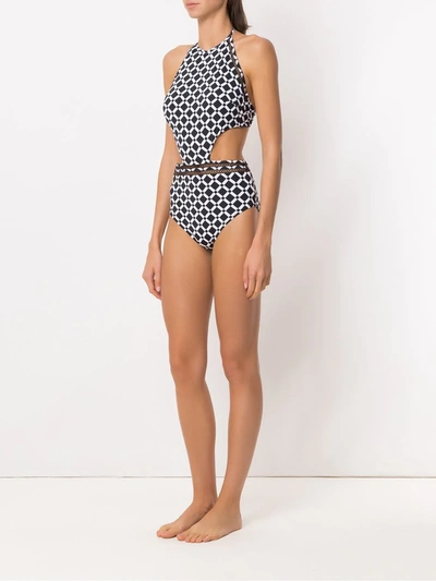 Shop Amir Slama Printed Swimsuit With Cut Details In Black