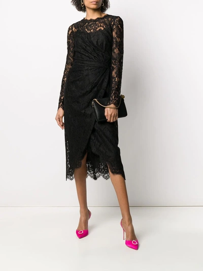 Dolce & Gabbana Galloon Lace Calf-length Wrap Dress In Black