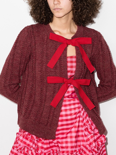 Shop Molly Goddard Andi Bow-detail Cardigan In Red