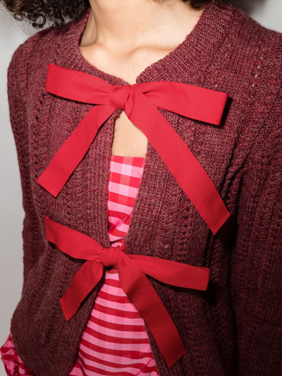 Shop Molly Goddard Andi Bow-detail Cardigan In Red