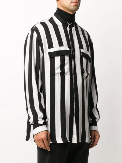 Shop Balmain Striped Mao Collar Shirt In Black