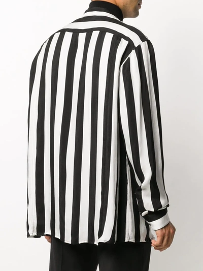 Shop Balmain Striped Mao Collar Shirt In Black