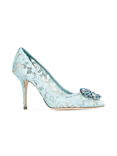 Shop Dolce & Gabbana Taormina-lace Crystal-embellished Pumps In Blue