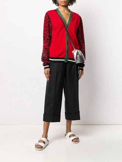 Shop Pierre-louis Mascia Leopard-print Contrast Cardigan In Red