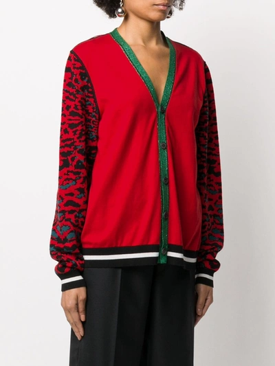 Shop Pierre-louis Mascia Leopard-print Contrast Cardigan In Red