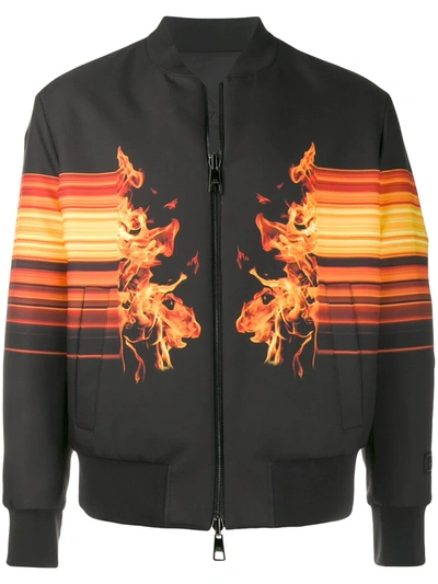 Shop Neil Barrett Flame Print Bomber Jacket In Black