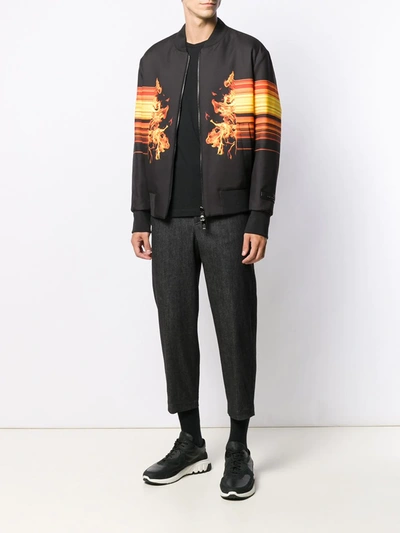 Shop Neil Barrett Flame Print Bomber Jacket In Black