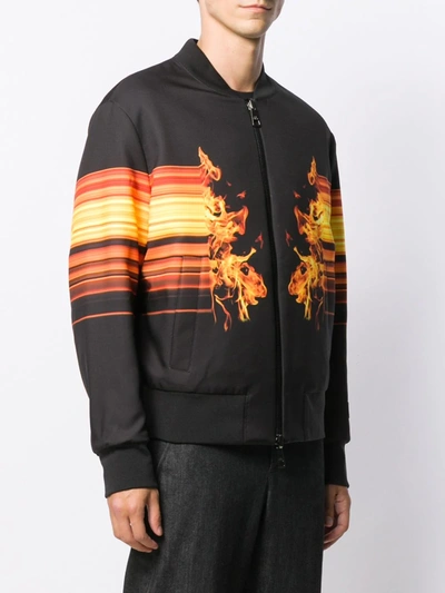 Shop Neil Barrett Flame Print Bomber Jacket In Black