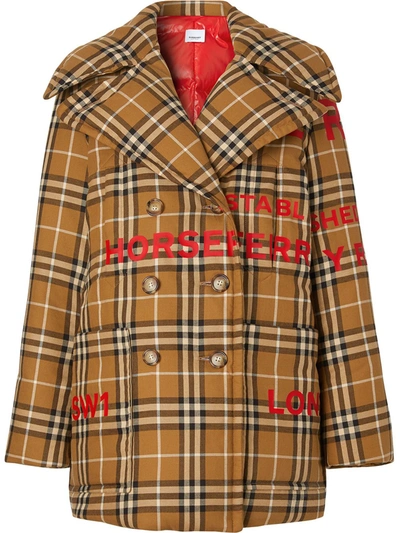 Shop Burberry Horseferry Print Vintage Check Peacoat In Brown