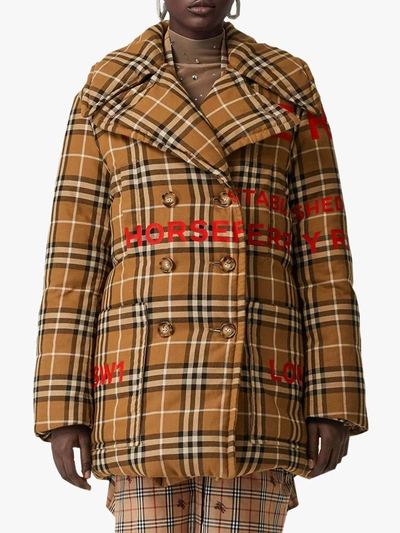 Shop Burberry Horseferry Print Vintage Check Peacoat In Brown