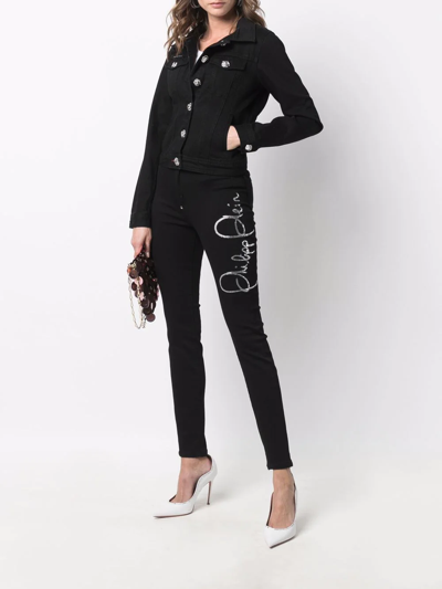 Philipp Plein Logo-embellished High-waisted Skinny Jeans In Schwarz