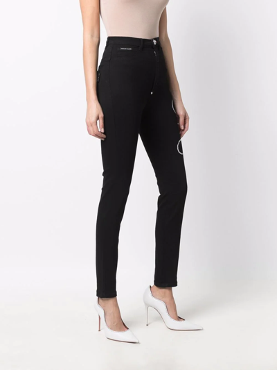 Philipp Plein Logo-embellished High-waisted Skinny Jeans In Schwarz