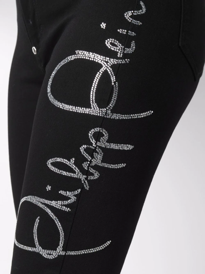 Philipp Plein Logo-embellished High-waisted Skinny Jeans In Schwarz