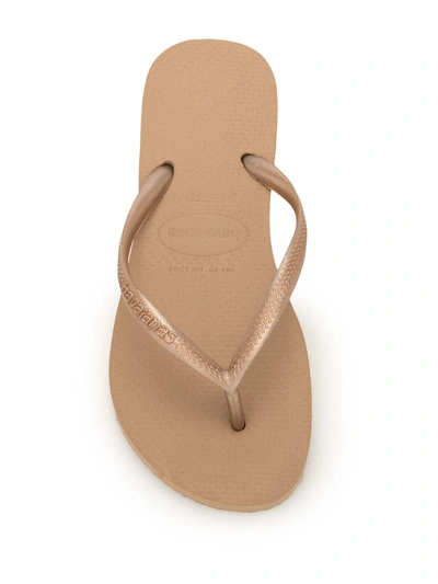 Shop Havaianas Slim Textured Flip-flops In Brown