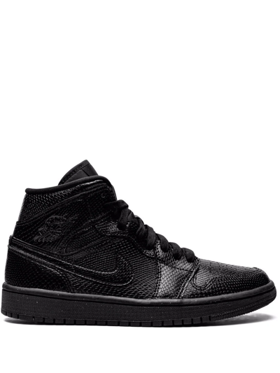 Shop Jordan Air  1 Mid "black Snakeskin" Sneakers