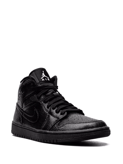 Shop Jordan Air  1 Mid "black Snakeskin" Sneakers