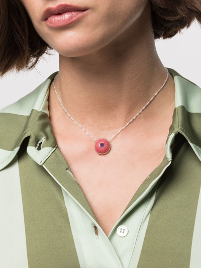 Shop Akansha Sethi Amethyst Pink Enamel Button Necklace In Silver