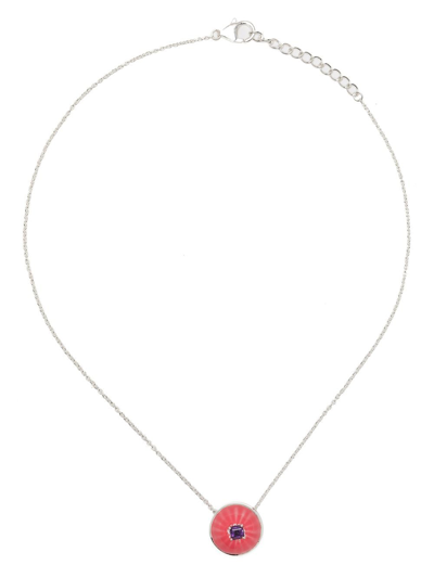 Akansha Sethi Amethyst Pink Enamel Button Necklace In Silver