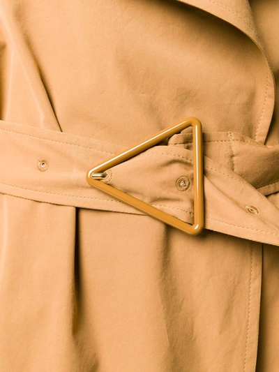 Shop Bottega Veneta Triangular-buckle Long Trench Coat In Brown