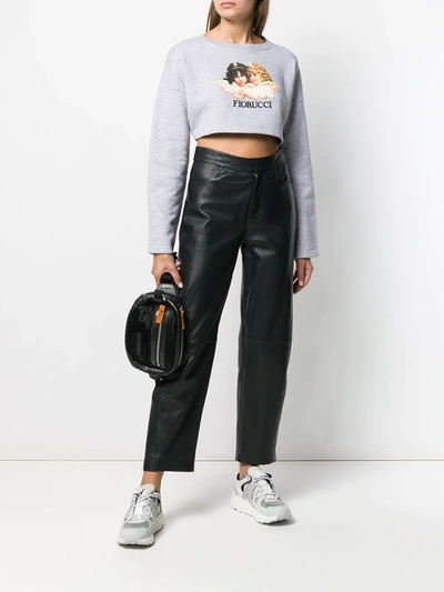 Shop Fiorucci Vintage Angels Cropped Sweatshirt In Grey