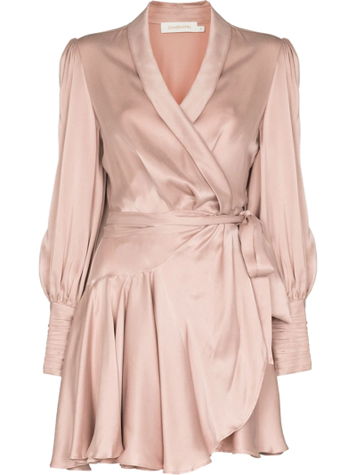 Shop Zimmermann Asymmetric Wrap Mini Dress In Pink
