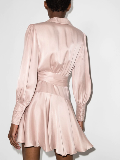 Shop Zimmermann Asymmetric Wrap Mini Dress In Pink