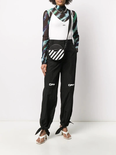 Shop Off-white Bow-hem Logo Print Trousers In Black