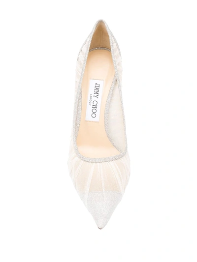 Jimmy Choo Silver Love 85 Leather Pumps In White