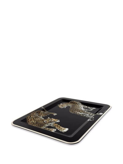 Shop Dolce & Gabbana Medium Leopard-print Wood Tray In Black