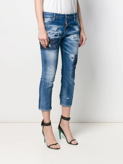 DSQUARED2 DISTRESSED CROPPED JEANS - 蓝色