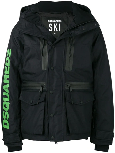 Shop Dsquared2 Logo Print Parka In Black